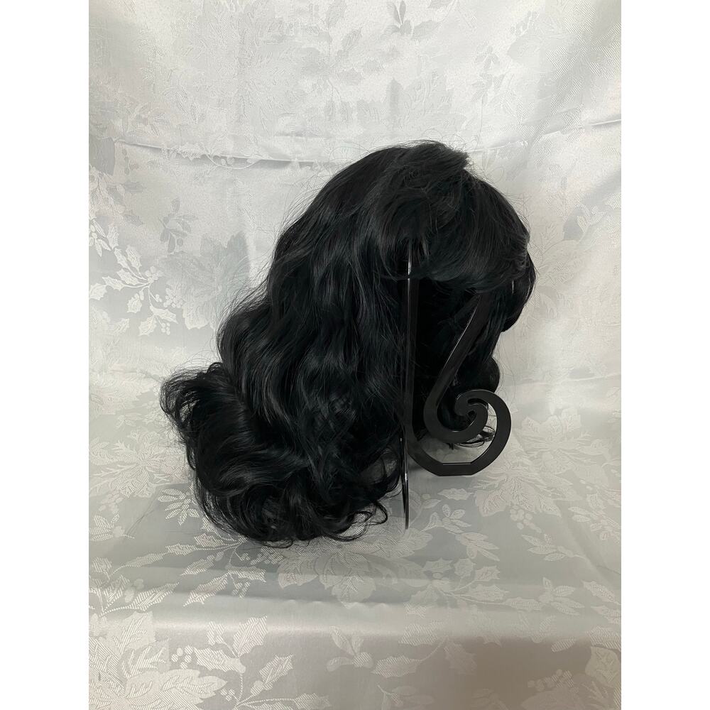 Long Black Wavy Synthetic Wig With Bangs 16 Inch